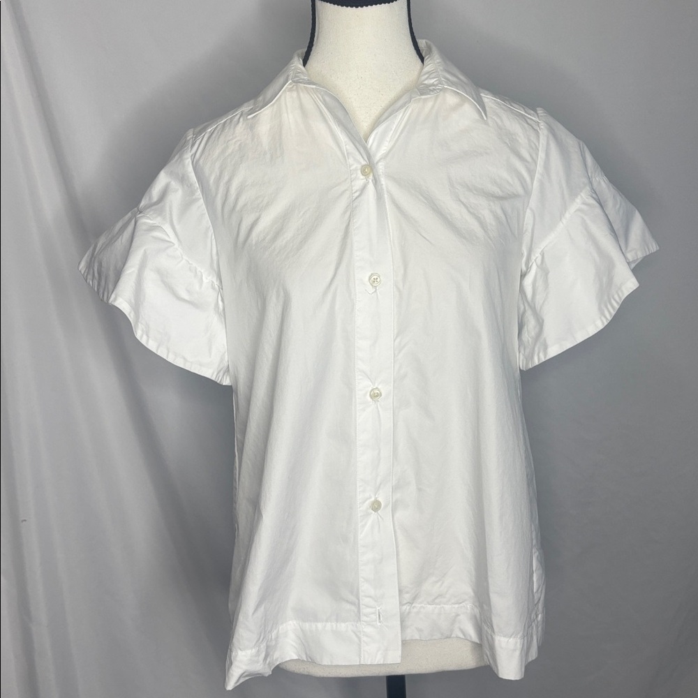 Fabiana Pigna Flutter Sleeve 100% Cotton Button Down Blouse